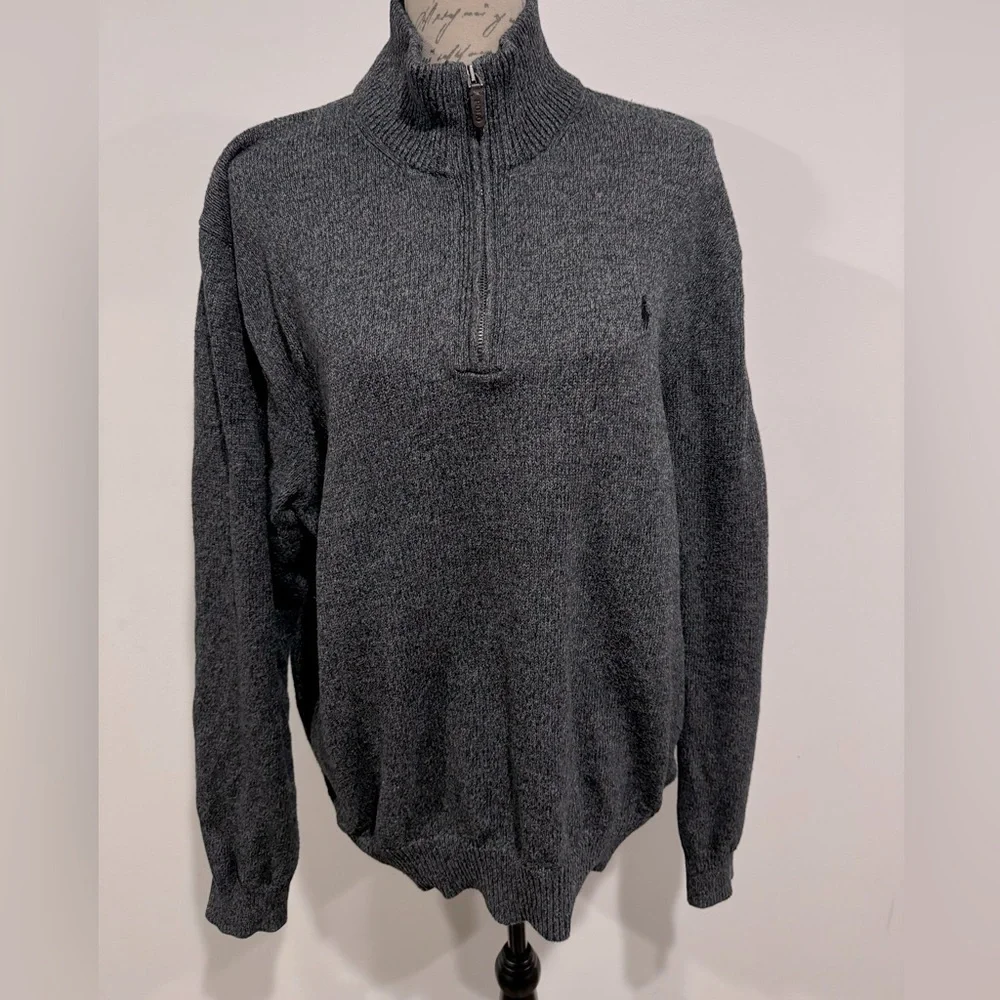 Polo Ralph Lauren Long Sleeve 1/4 Zip Sweater Pullover 100% Cotton Size XL Gray